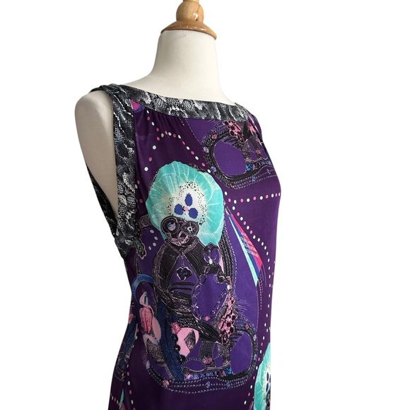 CUSTO BARCELONA Vintage 90s Y2K Artsy Print Sleeveless Dress Purple Blue Size S - Picture 5 of 12